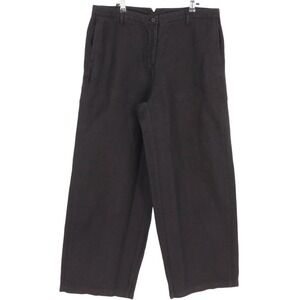 Poetry Women's Wide Leg Black Heavy Linen Cropped Trousers Pants Size US 12 NEW